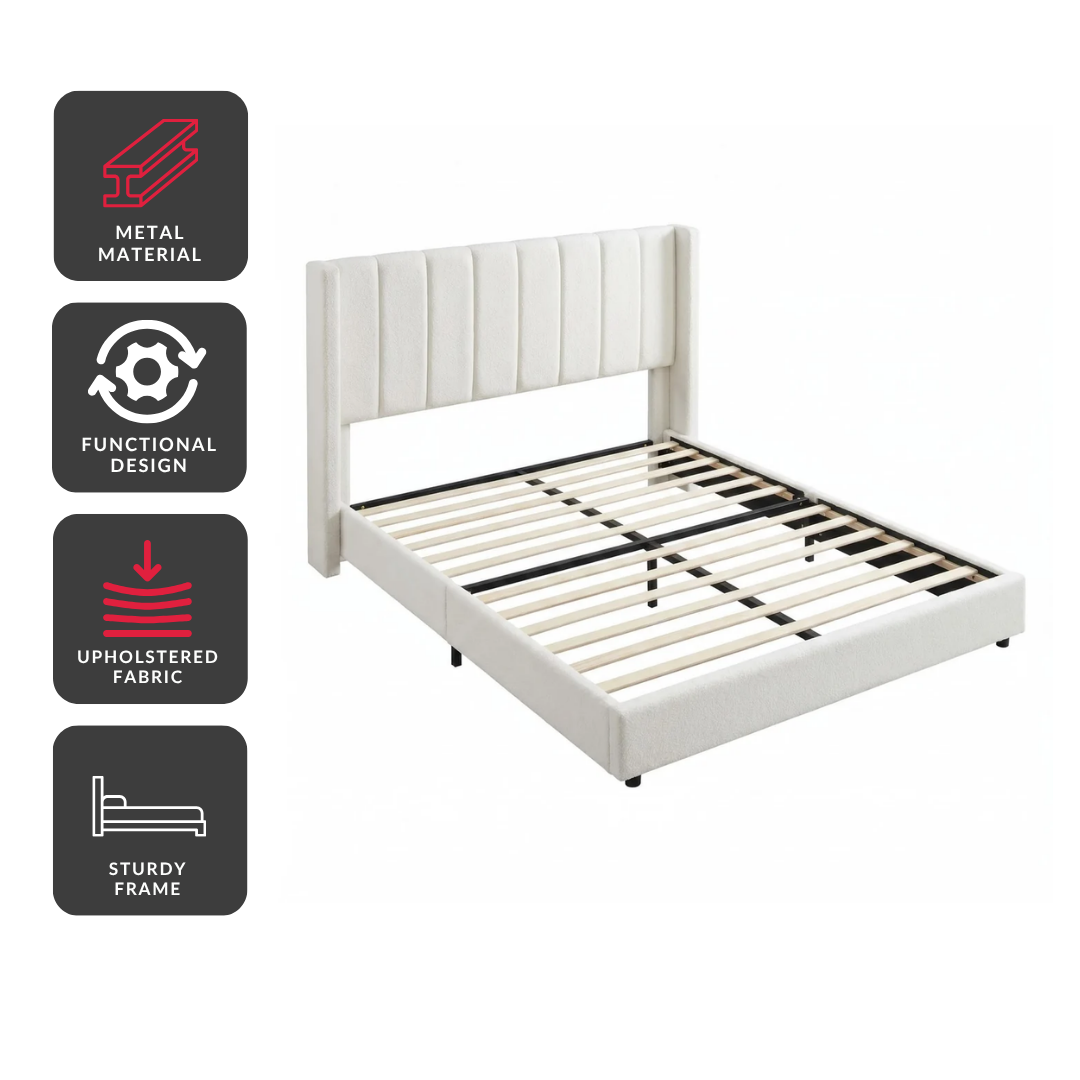 lara Upholstered Bed Frame – Queen, Ivory Beige