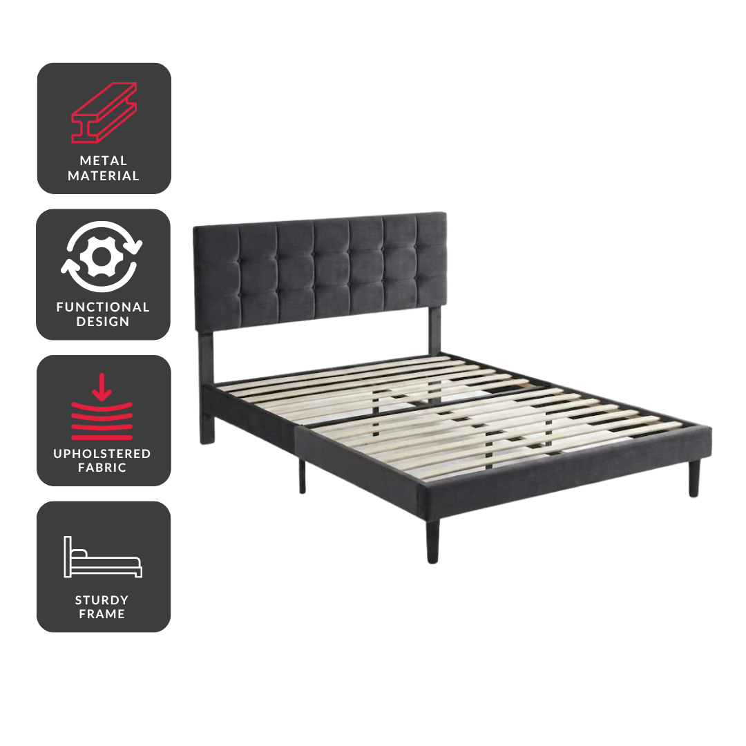 Elara Tufted Bed Frame – Queen Charcoal Black