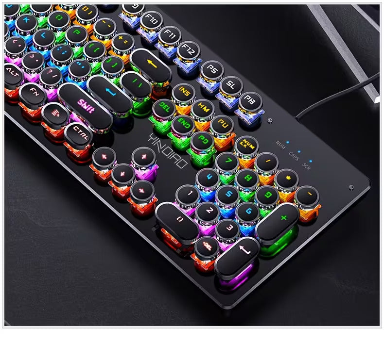 Gaming Real Mechanical Keyboard with 104 Punk Keycaps Colourful Lighting