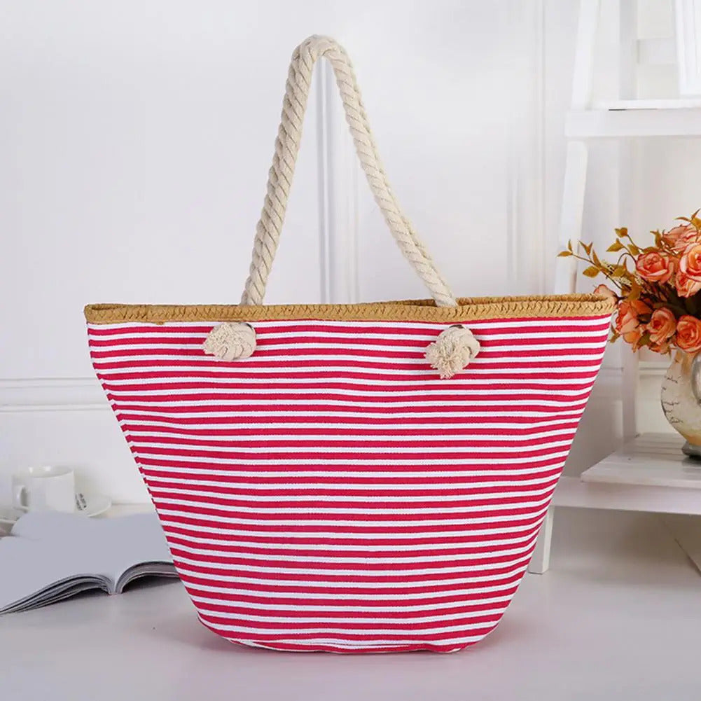 Ladies Large Striped Summer Beach Bag