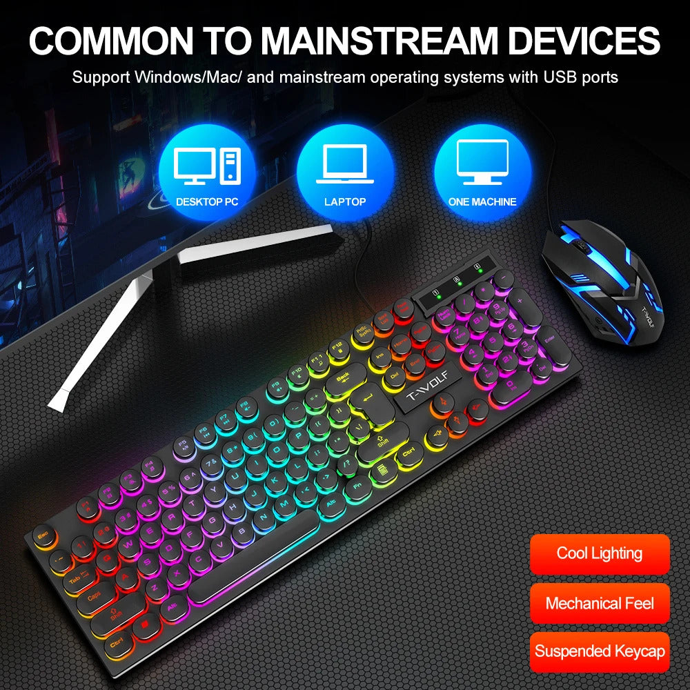 T-Wolf TF-270 Wired Gaming Keyboard and Mouse Set with Backlighting