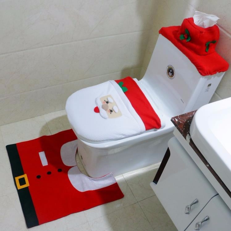 Christmas Santa Toilet Set - Seat Cover, Tank Cover and Mat