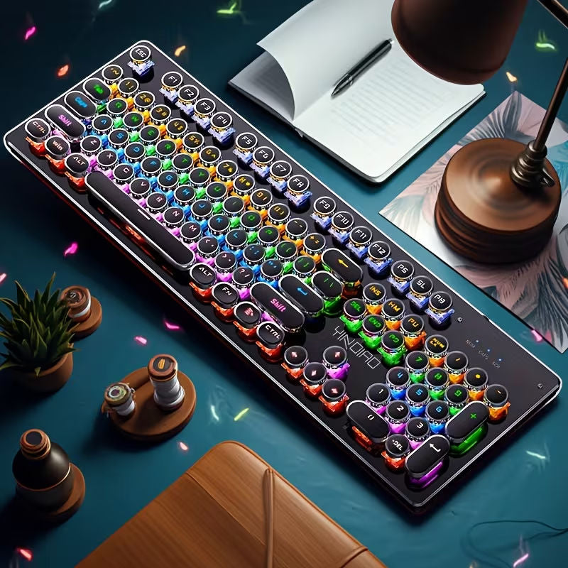 Gaming Real Mechanical Keyboard with 104 Punk Keycaps Colourful Lighting