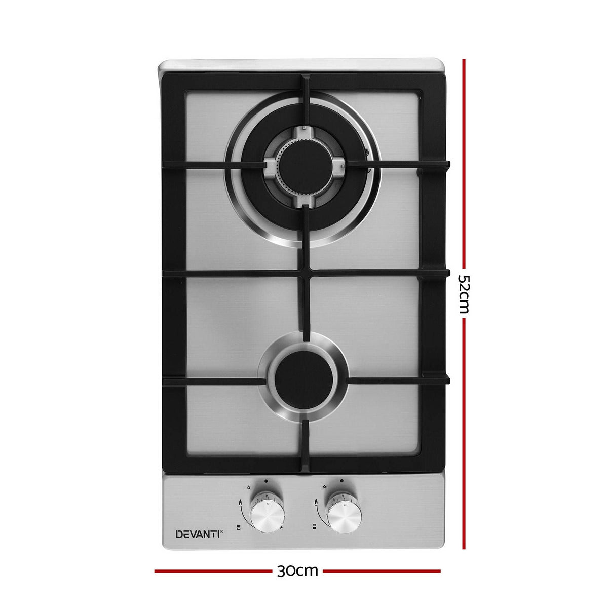 Devanti Gas Cooktop 30cm 2 Burner Silver
