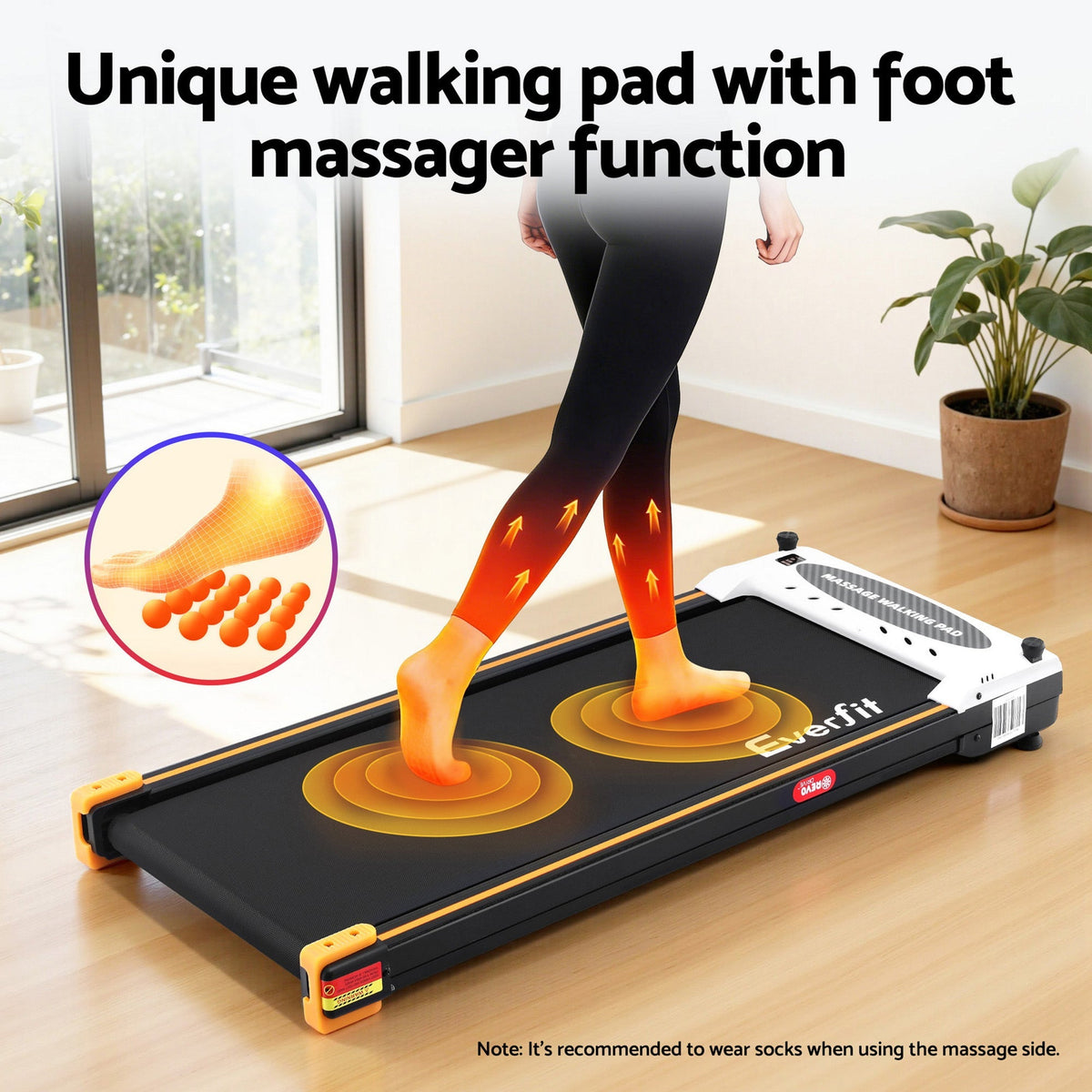 Everfit 2-in-1 Walking Pad Treadmill with Massage Function 380mm Black