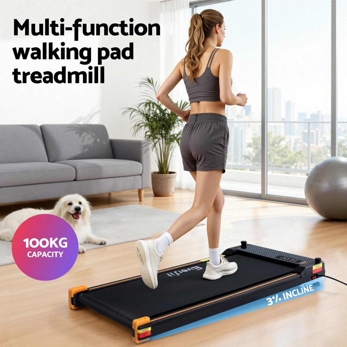 Everfit 2-in-1 Walking Pad Treadmill with Massage Function 380mm Black