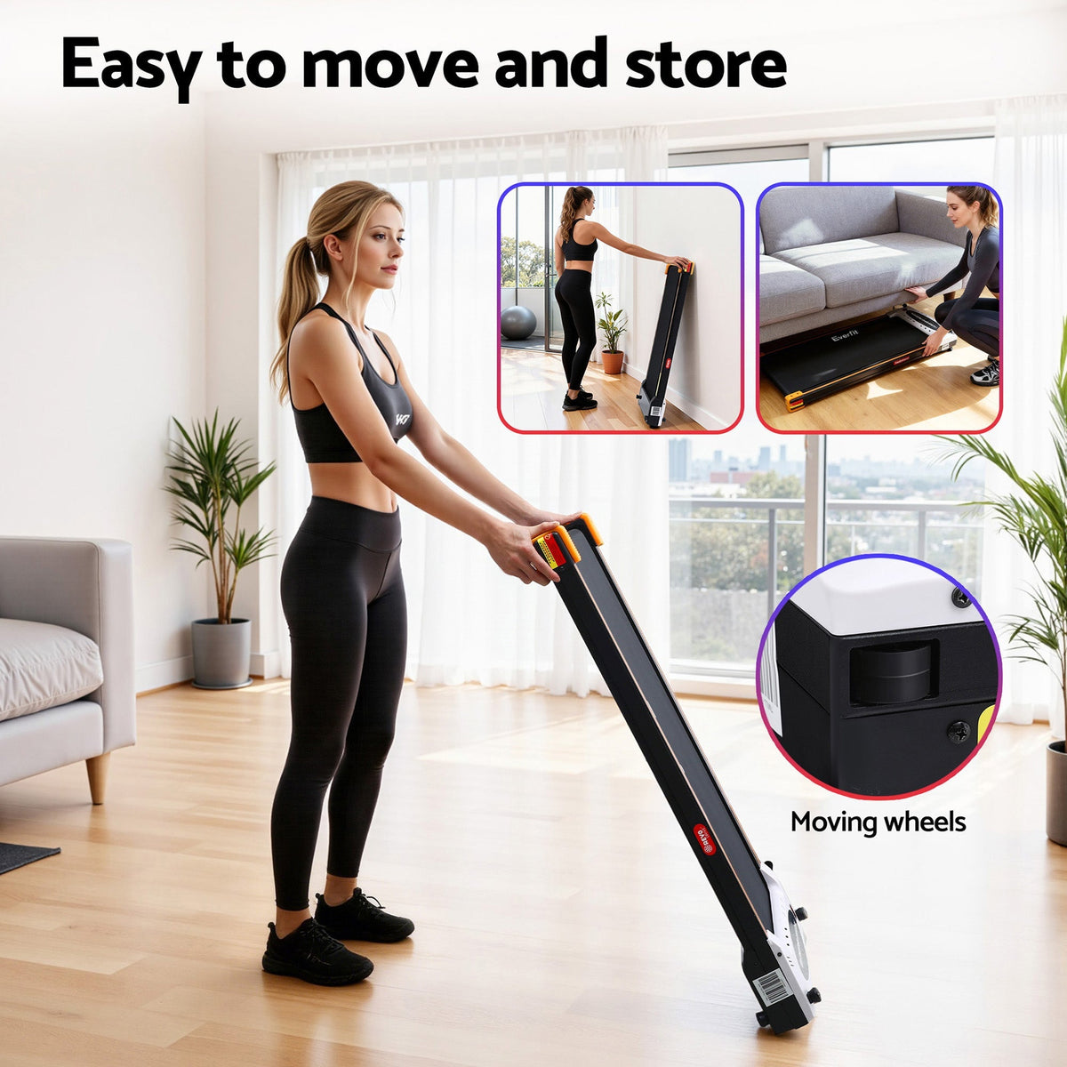 Everfit 2-in-1 Walking Pad Treadmill with Massage Function 380mm Black