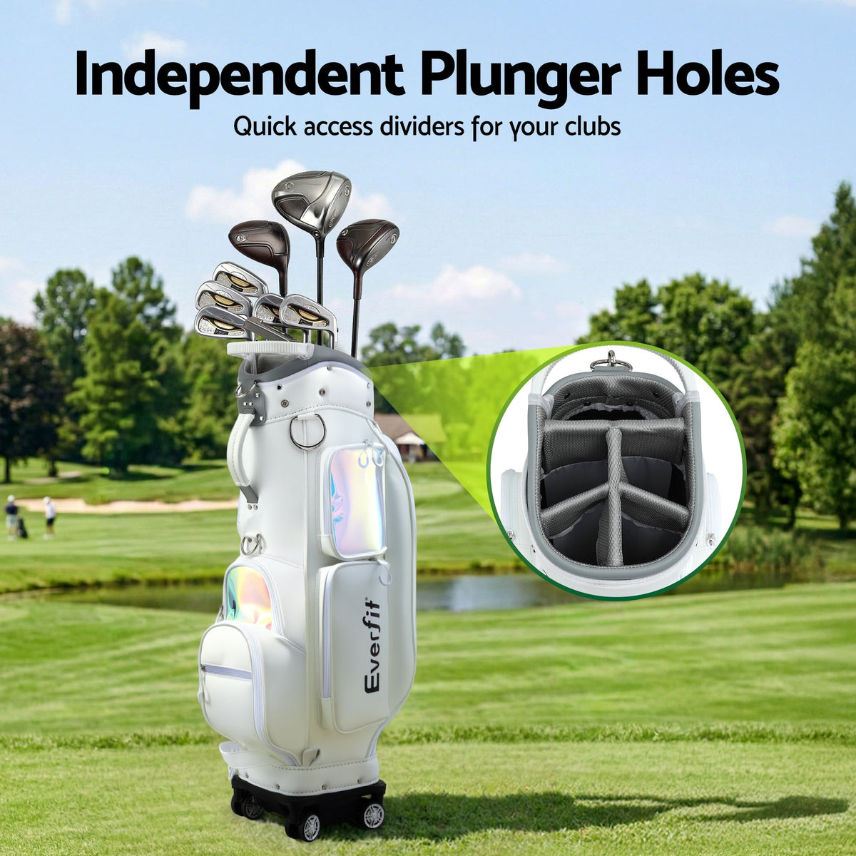 Everfit Golf Cart Bag Rolling Buggy Trolley Club Organiser White