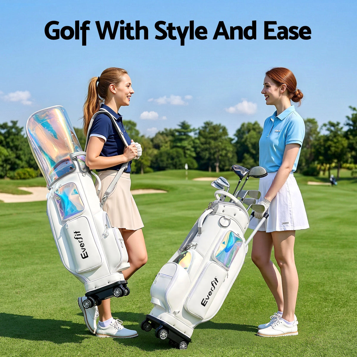 Everfit Golf Cart Bag Rolling Buggy Trolley Club Organiser White