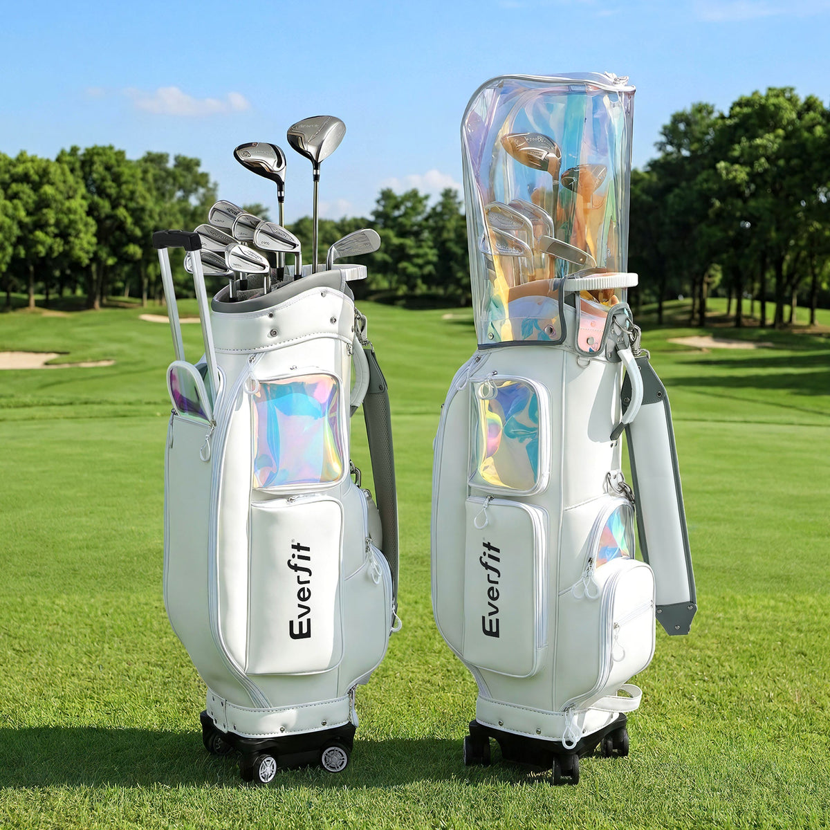 Everfit Golf Cart Bag Rolling Buggy Trolley Club Organiser White