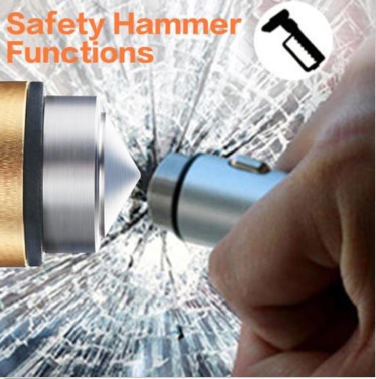 Car Charger Adaptor Dual USB Safety Hammer For Phone