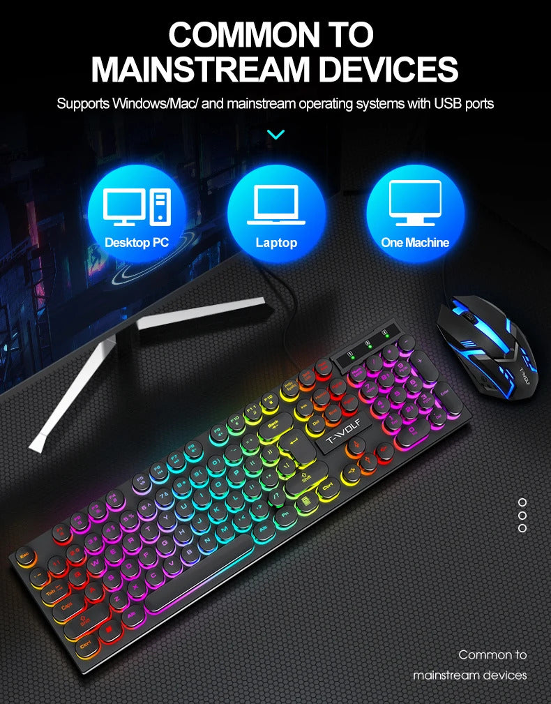 T-Wolf TF-270 Wired Gaming Keyboard and Mouse Set with Backlighting