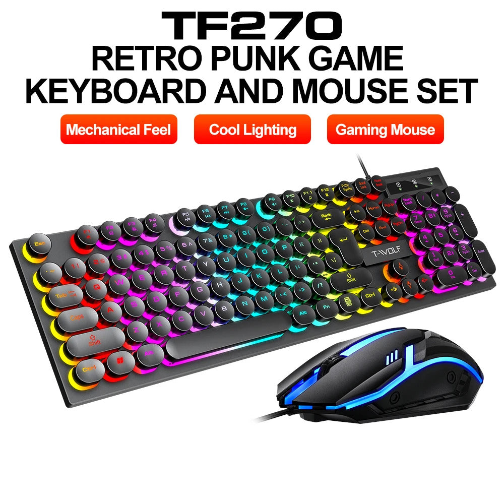 T-Wolf TF-270 Wired Gaming Keyboard and Mouse Set with Backlighting