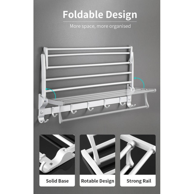 Aluminium Towel Rail Rack with Hooks 40cm