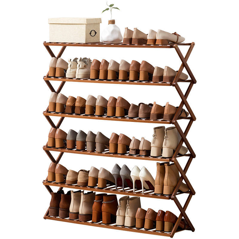 6 Tier Bamboo Foldable Shoe Rack Organiser 100x100cm