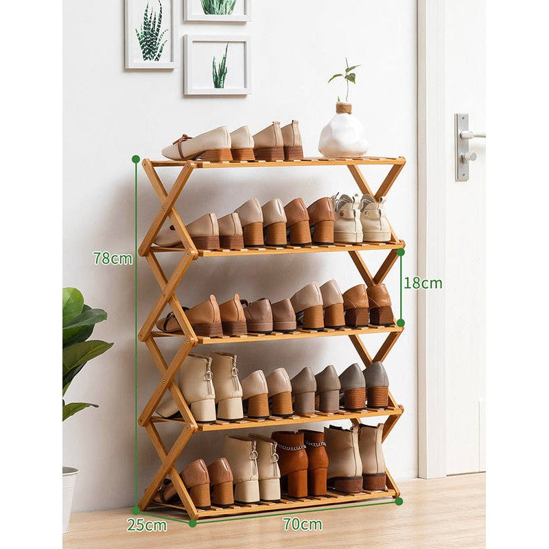 5 Tier Bamboo Foldable Shoe Rack Organiser 78x70cm