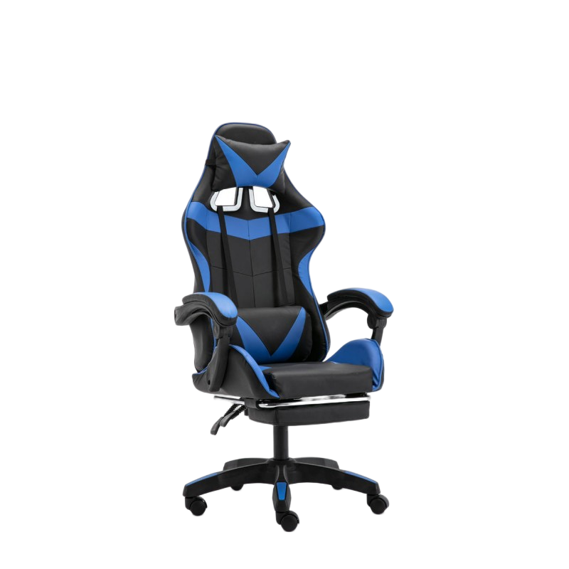 Gaming Chair with Headrest Footrest and Lumbar Support Blue