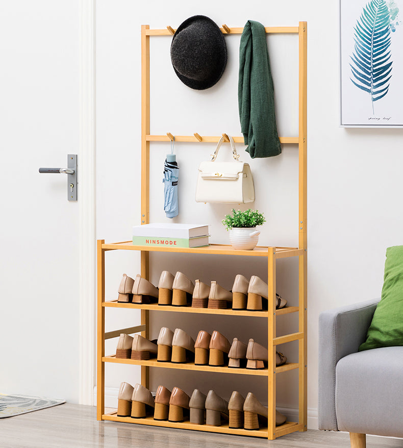 Bamboo Shoe Rack with Clothes Rack