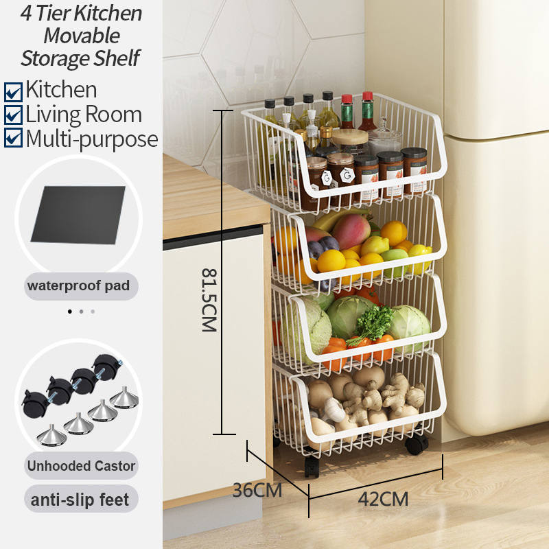 4 Tier Kitchen Movable Storage Shelf