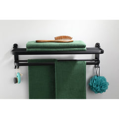 2 Tier Aluminium Towel Rack with Hooks 40cm - Matt Black