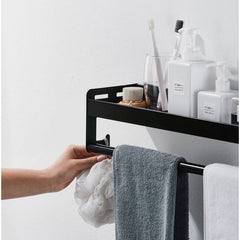 Bathroom Shelf with Towel Rail and Hook - Matt Black