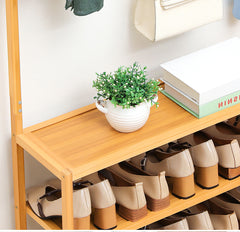 Bamboo Shoe Rack with Clothes Rack