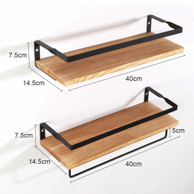 2-Piece Natural Wood Industrial Floating Shelves