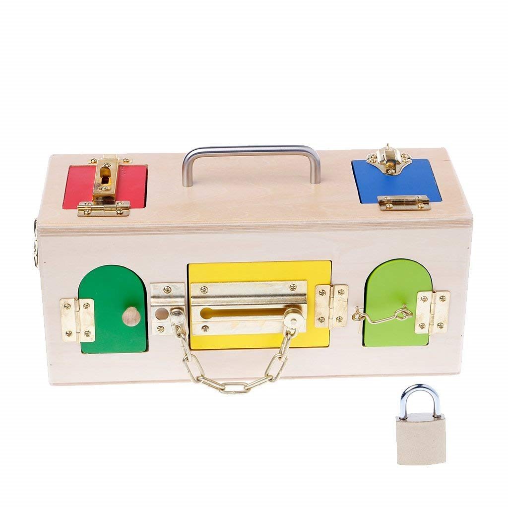 Kid's Wooden Play Colorful Lock Box