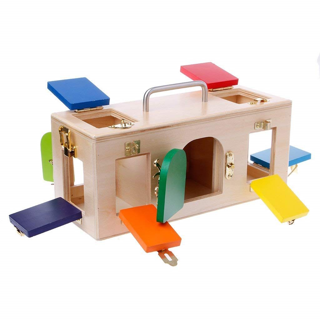 Kid's Wooden Play Colorful Lock Box