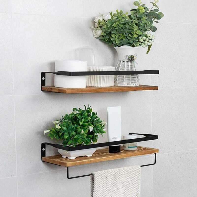 2-Piece Natural Wood Industrial Floating Shelves