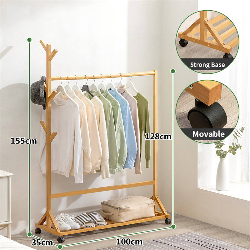 Bamboo Clothes stand with Coat Rack 100*155cm