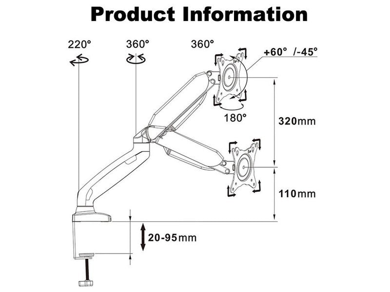 17-27" Air Pressure Arm LCD Monitor Stand