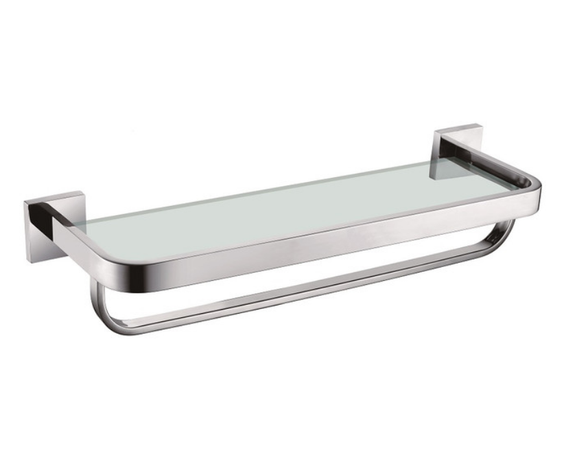 Stainless Steel Bathroom Glass Shelf with Towel Rail