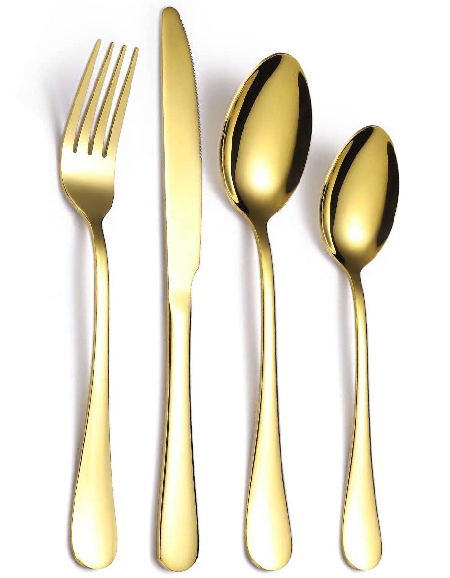 24-Piece Stainless Steel Cutlery Set for 6 with stand-Gold