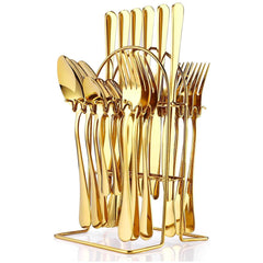 24-Piece Stainless Steel Cutlery Set for 6 with stand-Gold