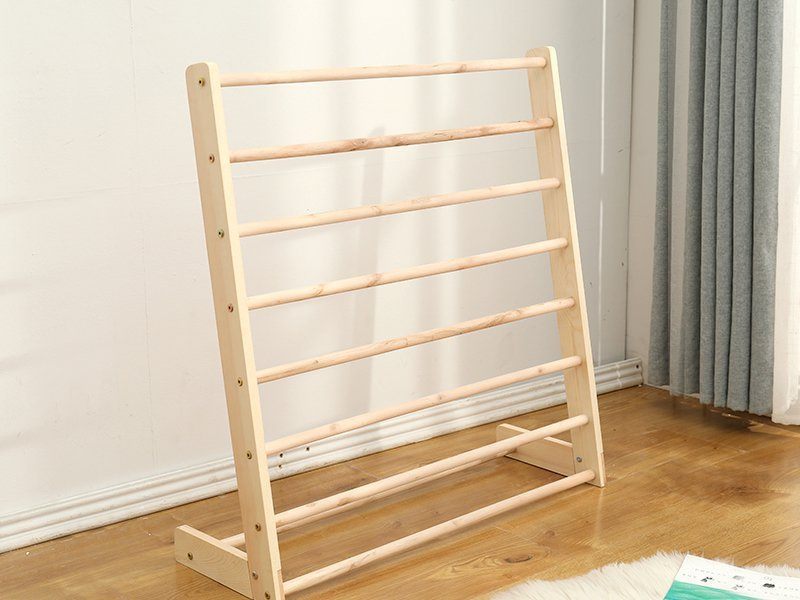 Nursery Pine Wood Bookshelf with Canvas Shelves