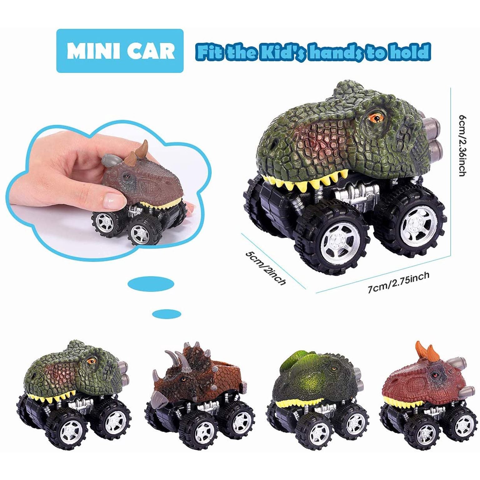 6 Pack Pull Back Dinosaur Toys Monster SUV Set