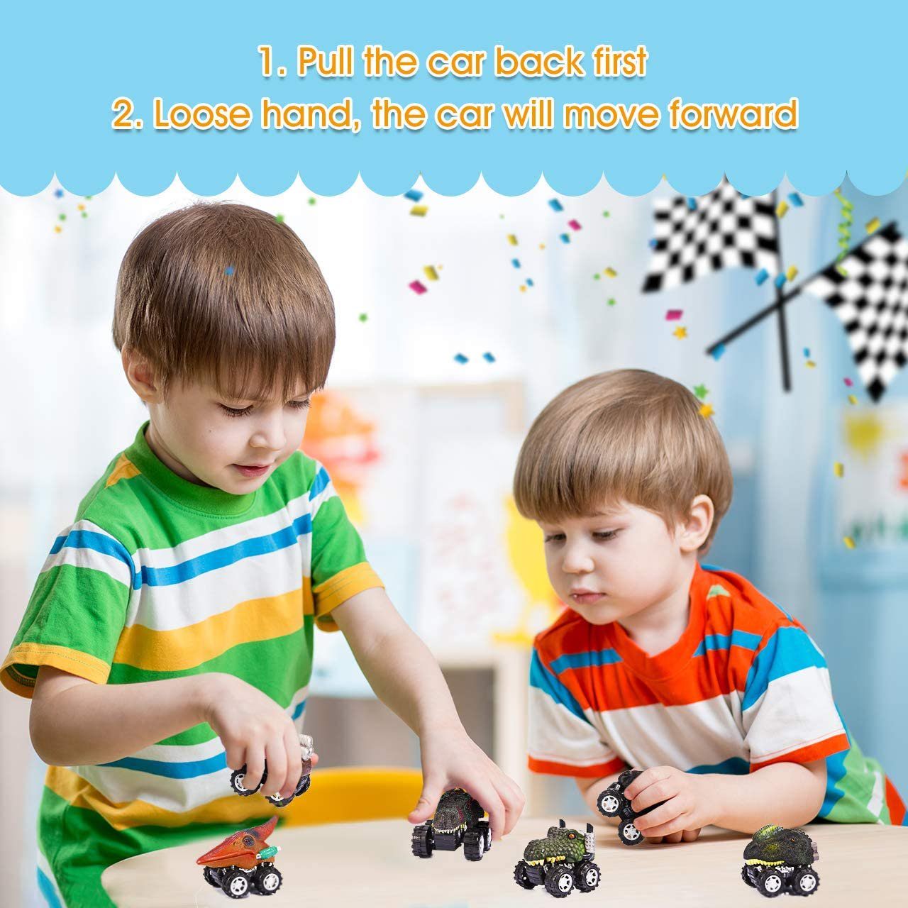 6 Pack Pull Back Dinosaur Toys Monster SUV Set