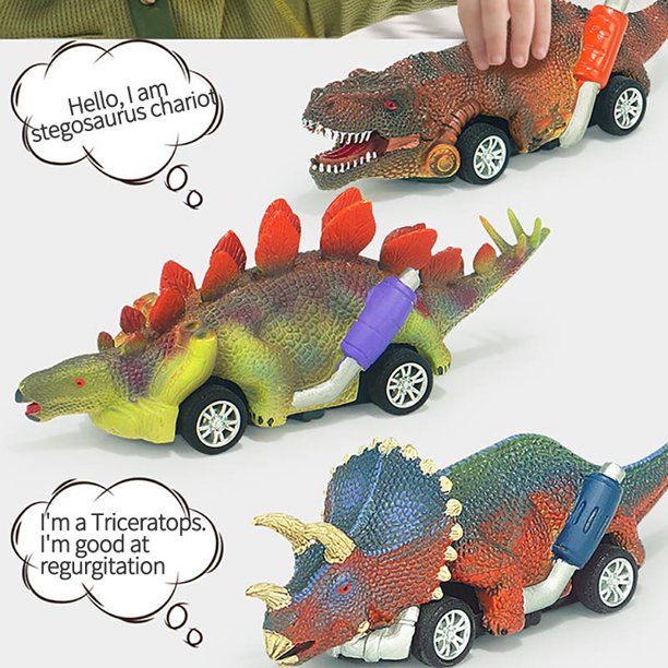 6 Pack Pull Back Dinosaur Toys Race Car Set