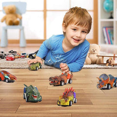 6 Pack Pull Back Dinosaur Toys Race Car Set