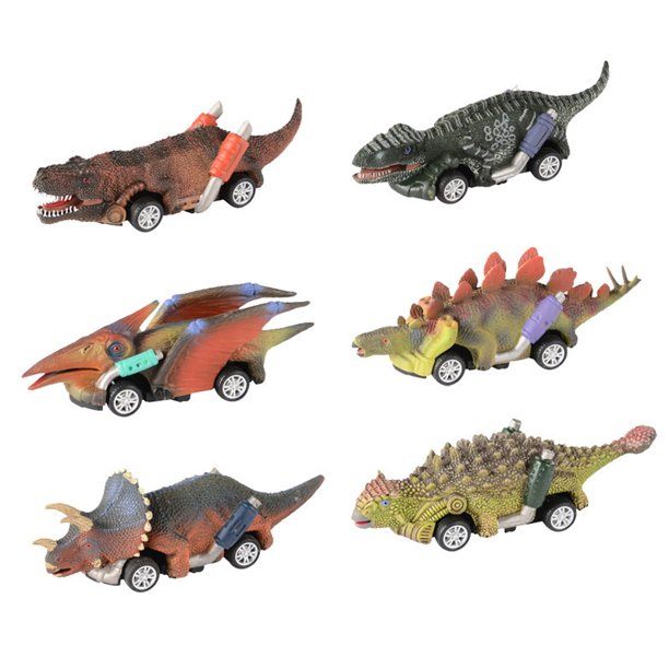 6 Pack Pull Back Dinosaur Toys Race Car Set