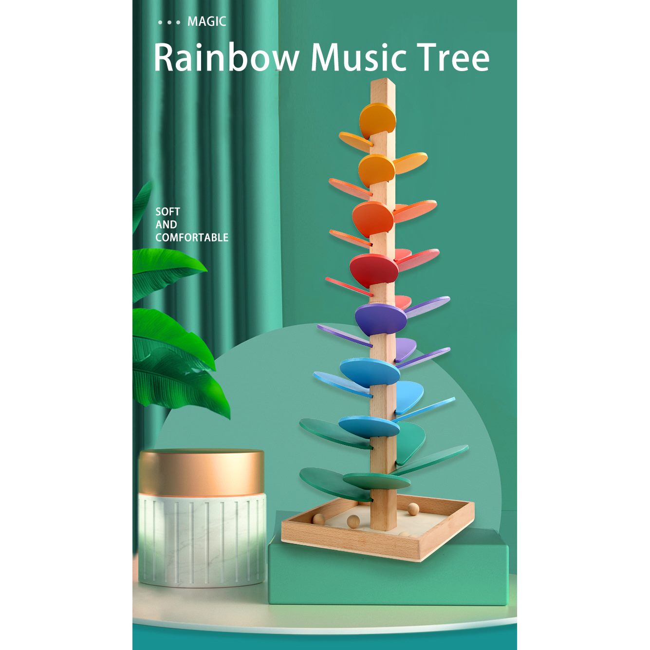 Wooden Montessori Petal Rainbow Tree Ball Run Track Kit