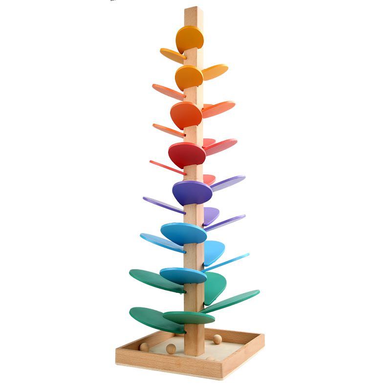 Wooden Montessori Petal Rainbow Tree Ball Run Track Kit