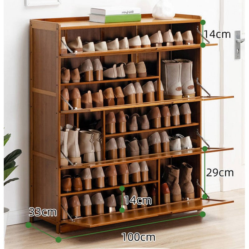 7 Tier Bamboo Shoe Rack Cabinet with Flip Doors 115x100cm