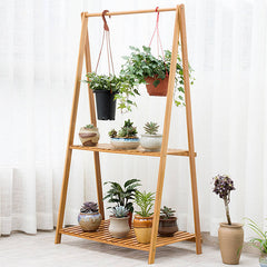 2 Tiers Bamboo Artists Flower Planter Rack Shelves