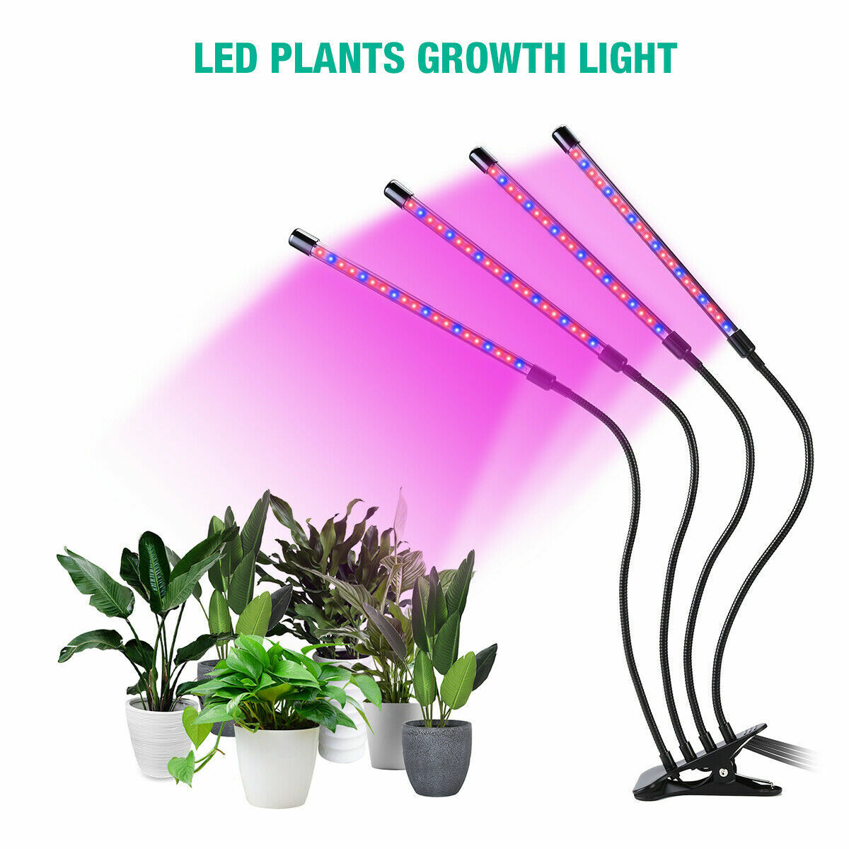 4 Head LED Plant Grow Light with Clip Base