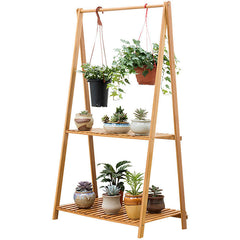 2 Tiers Bamboo Artists Flower Planter Rack Shelves