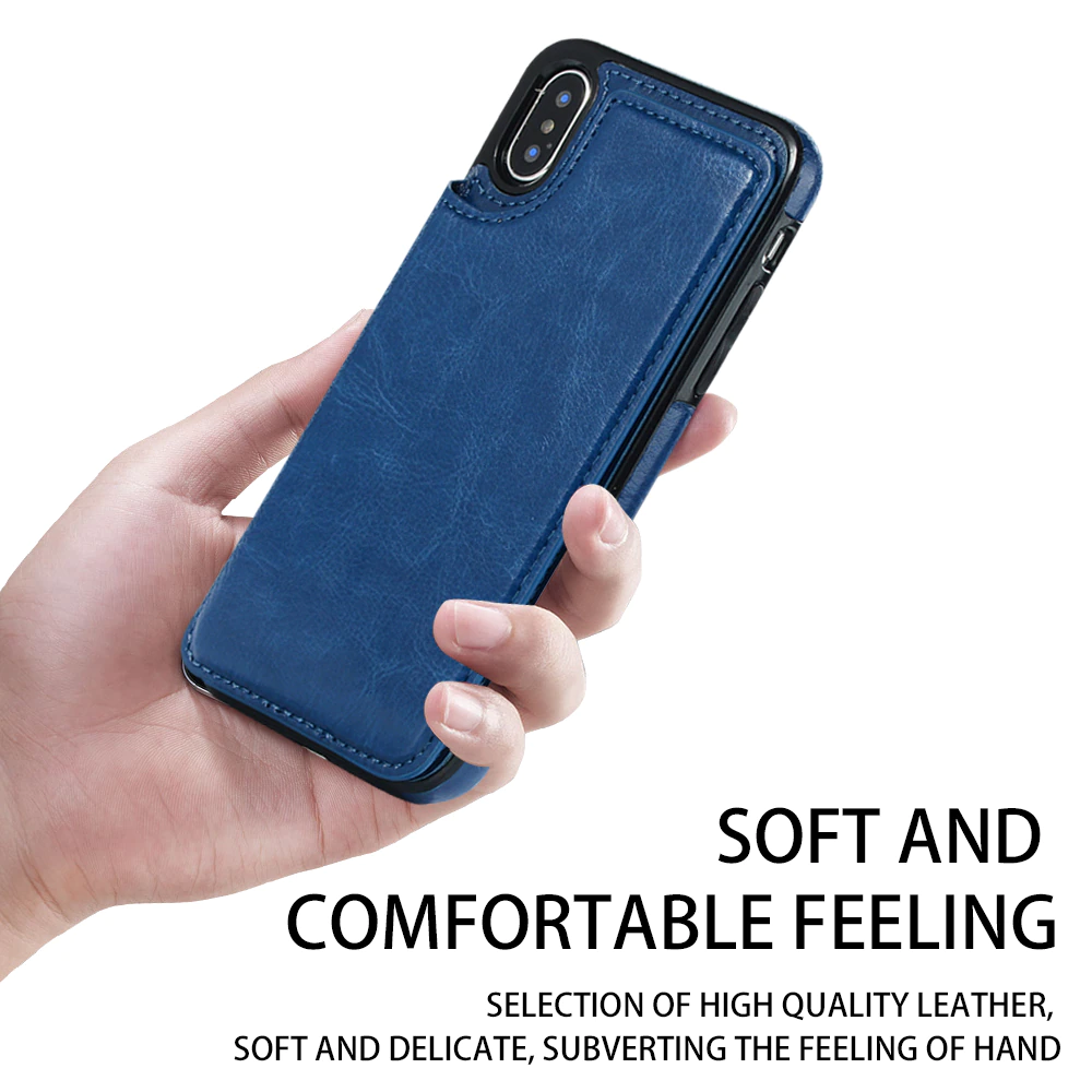 PU Leather Wallet Case with Card Pockets Back Flip Cover for iPhone XR