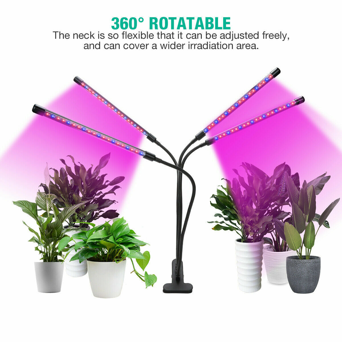 4 Head LED Plant Grow Light with Clip Base