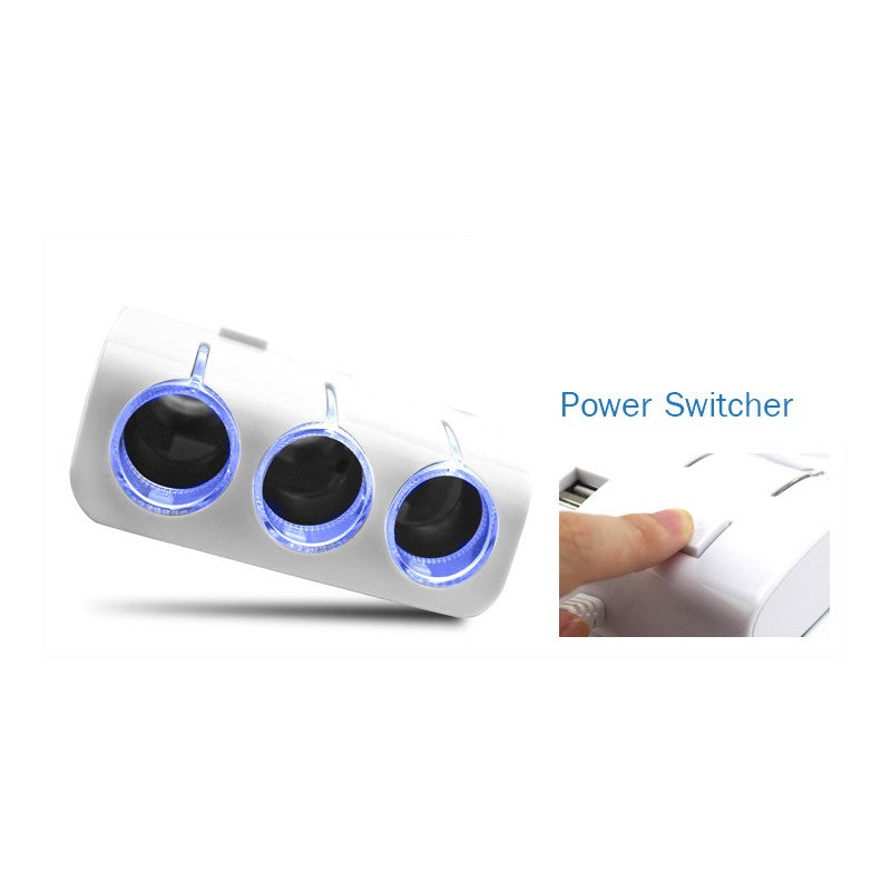 3-in-1 Car Charger Socket with 2 USB Ports